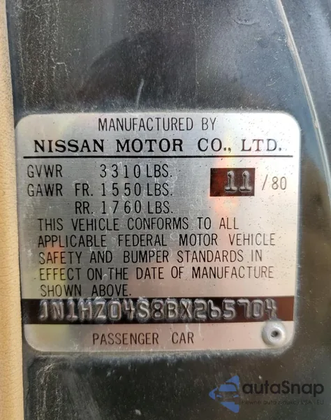 1981 Datsun 280Zx z USA, uszkodzony, nr VIN JN1HZ04S8BX265704